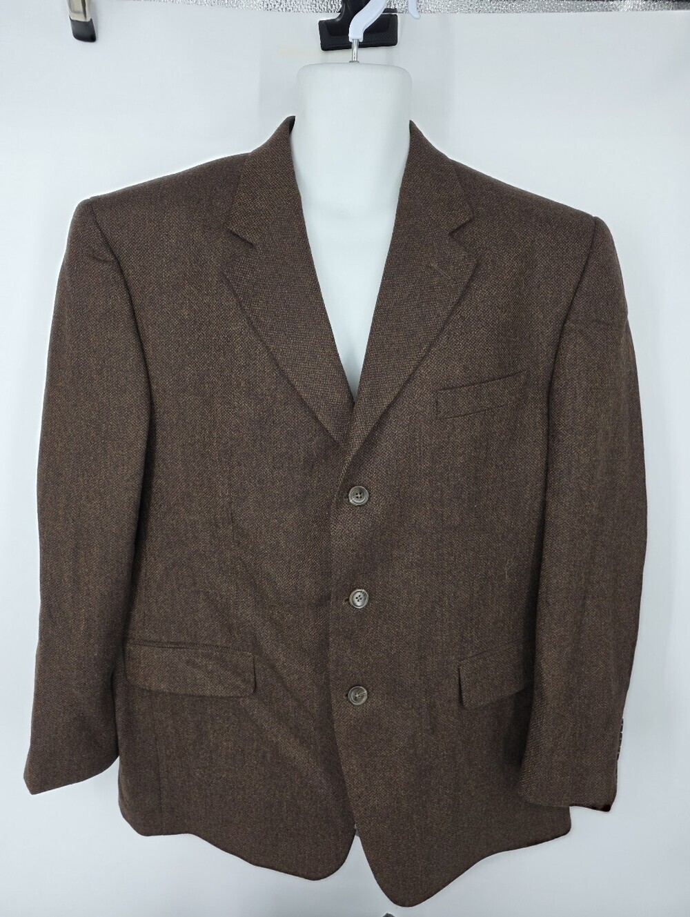 IZOD Jacket Mens 44R Brown Tweed 100% Pure Wool Blazer Sport Coat Vintage 3-Butt